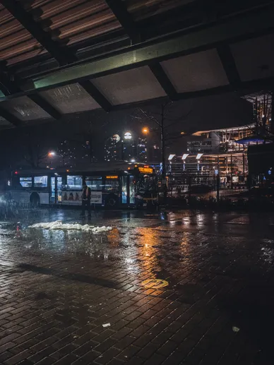 Rainy bus stop in Vancouver